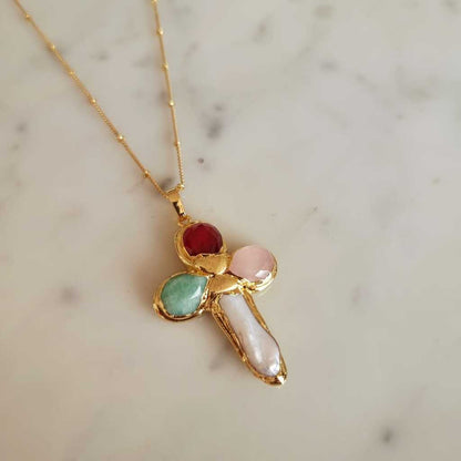 COLLAR CRUZ PIEDRAS NATURALES