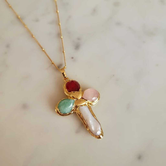 COLLAR CRUZ PIEDRAS NATURALES