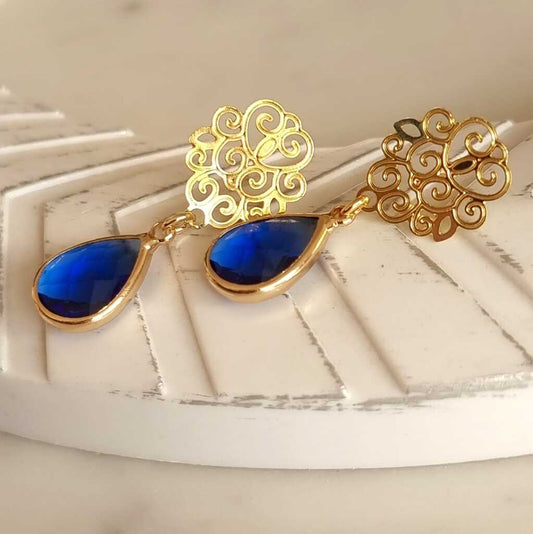 AROS GOTA AZULES - Magnolia Joyas