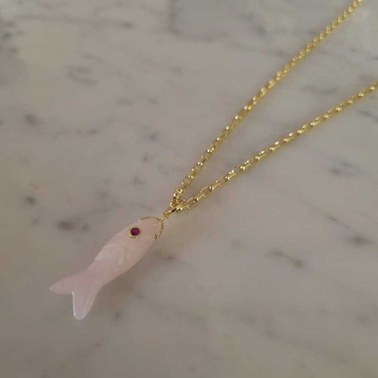 COLLAR PEZ CUARZO ROSA