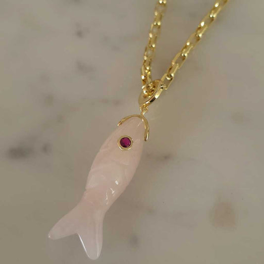 COLLAR PEZ CUARZO ROSA
